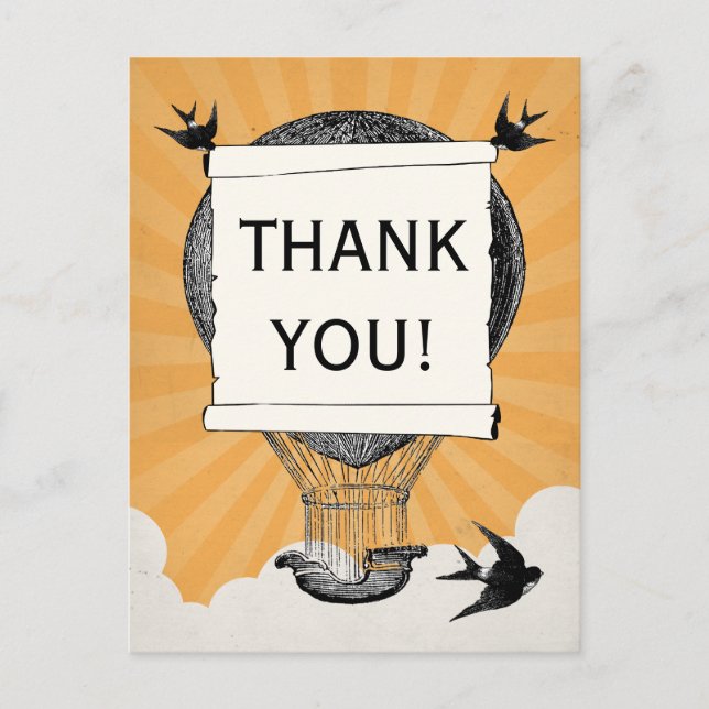 Vintage Hot Air Balloon Thank You Wedding Postcard (Front)