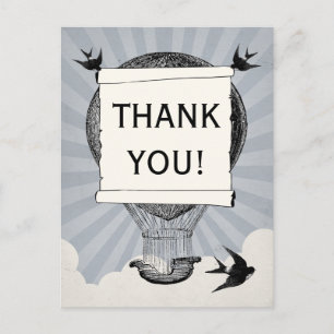 Vintage Hot Air Balloon Thank You Wedding Postcard