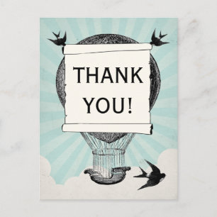 Vintage Hot Air Balloon Thank You Wedding Postcard