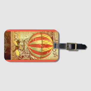 Vintage hot air balloon victorian illustration luggage tag