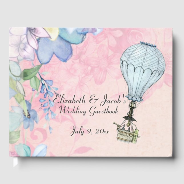 Vintage Hot Air Balloon Wedding Guest Book (Front)