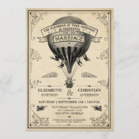 Vintage Hot Air Balloon Wedding Invitation
