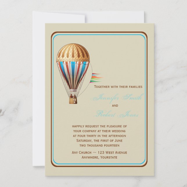 Vintage Hot Air Balloon Wedding Invitation (Front)
