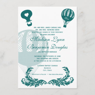 Vintage Hot Air Balloon Wedding Invitations Aqua