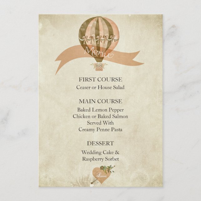 Vintage Hot Air Balloon Wedding Menu (Front)