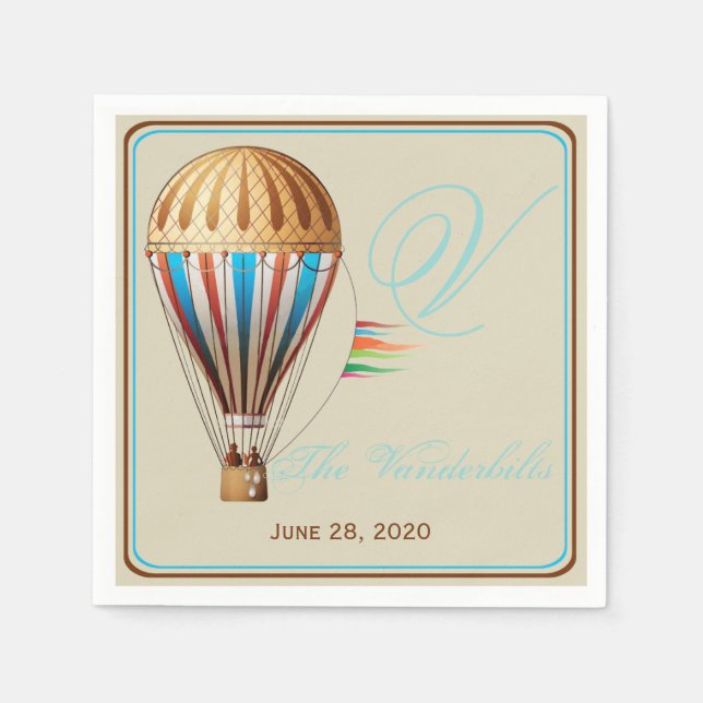 Vintage Hot Air Balloon Wedding Napkins (Front)