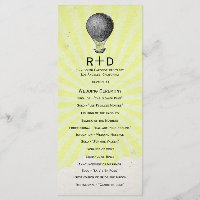 Vintage Hot Air Balloon Wedding Program Programme (Front)