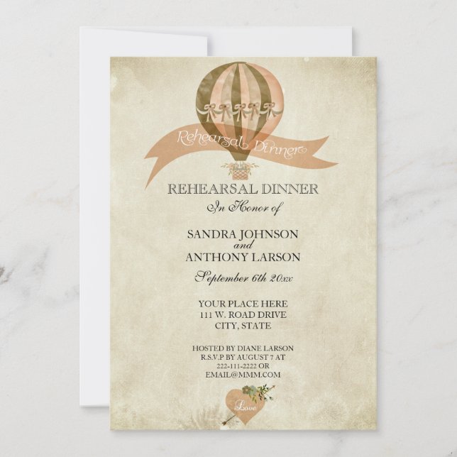 Vintage Hot Air Balloon Wedding Rehearsal Invitation (Front)