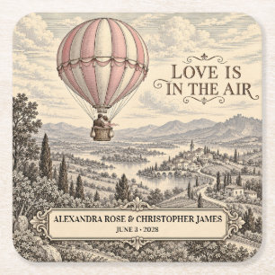 Vintage Hot Air Balloon Wedding Square Paper Coaster