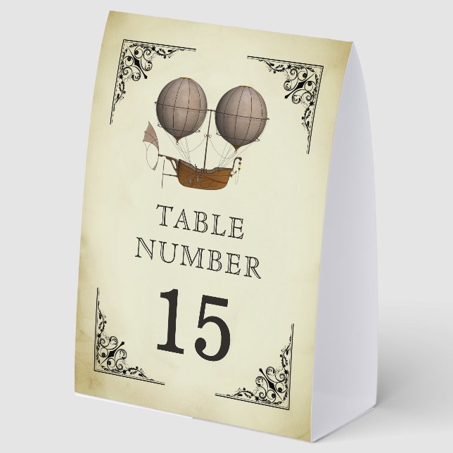 Vintage Hot Air Balloon Wedding Table Number (Front)