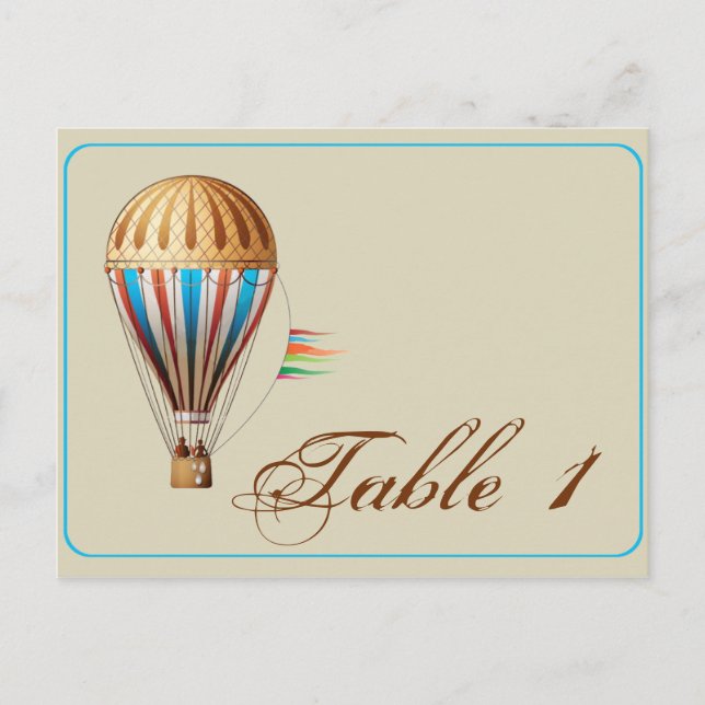 Vintage Hot Air Balloon Wedding Table Number Postcard (Front)