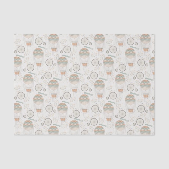 Vintage Hot Air Balloons and Tricycles Off White Tissue Paper (Front)