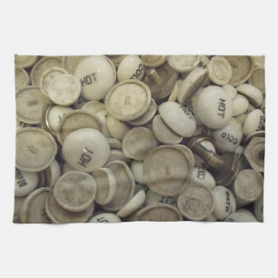 Vintage Hot and Cold Porcelain Knobs Tea Towel