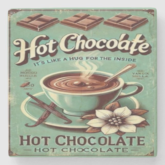 Vintage Hot Chocolate Stone Coaster (Front)