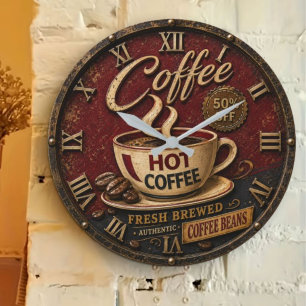 Vintage Hot Coffee Rustic Farmhouse Coffee Bar Large Clock
