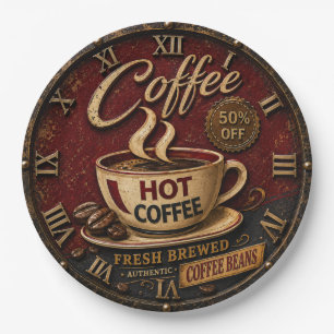 Vintage Hot Coffee Rustic Farmhouse Coffee Bar Paper Plate