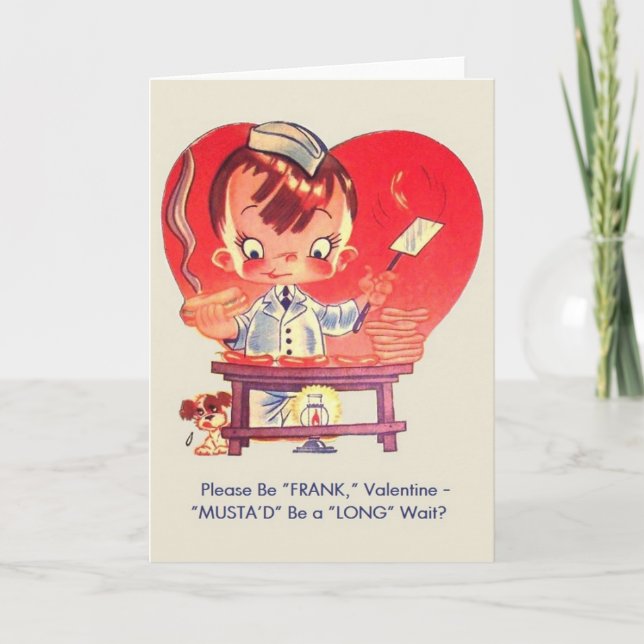 Vintage Hot Dog and Mustard Valentine Holiday Card (Front)