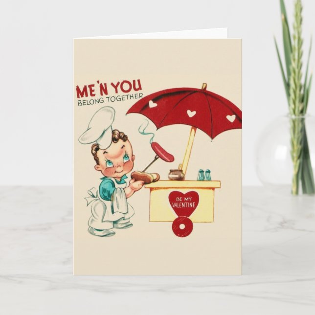 Vintage Hot Dog Stand Valentine's Day Card (Front)