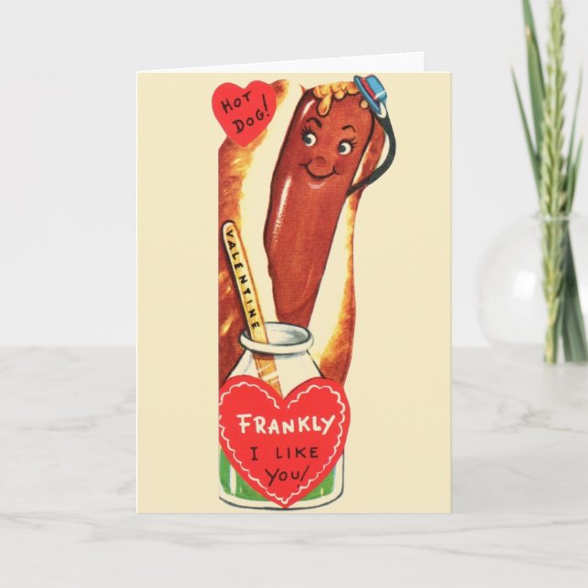 Vintage Hot Dog Valentine Greeting Card (Front)