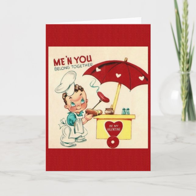 Vintage Hot Dog Vendor Valentine Holiday Card (Front)