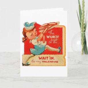 Vintage Hot Dog Waitress Valentine Greeting Card