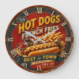 Vintage Hot Dogs & French Fries Large Clock