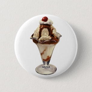 Vintage Hot Fudge Ice Cream Sundae Desserts 6 Cm Round Badge