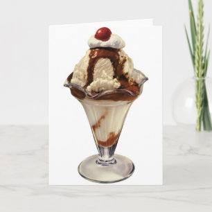 Vintage Hot Fudge Ice Cream Sundae Desserts Card