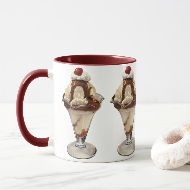 Vintage Hot Fudge Ice Cream Sundae Desserts Mug (With Donut)