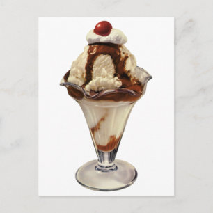 Vintage Hot Fudge Ice Cream Sundae Desserts Postcard