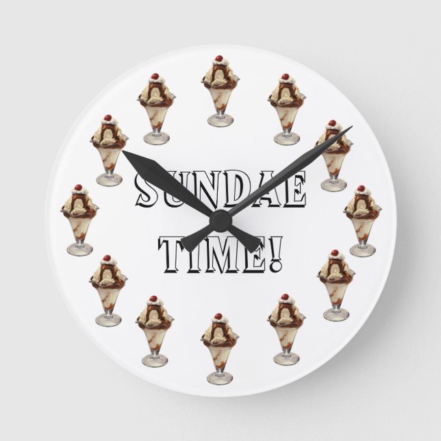 Vintage Hot Fudge Ice Cream Sundae Desserts Round Clock (Front)