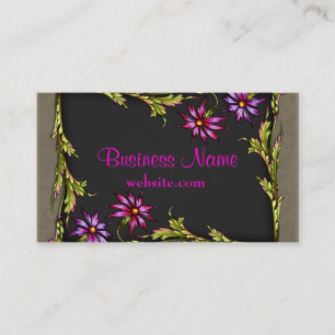 Vintage Hot Pink Flowers Black Pink Business Cards