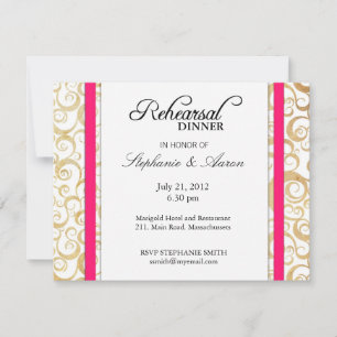 Vintage Hot Pink Swirl Rehearsal Dinner Card