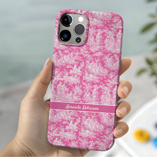 Vintage hot pink toile de jouy printed iPhone 16 case