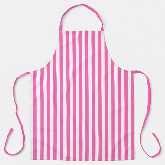 Vintage Hot Pink & White Stripes Striped Apron (Front)