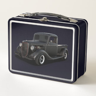 Vintage Hot Rod Pickup Truck Metal Lunch Box