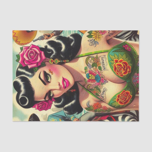 Vintage Hot Tattoo Girl Tissue Paper (Front)