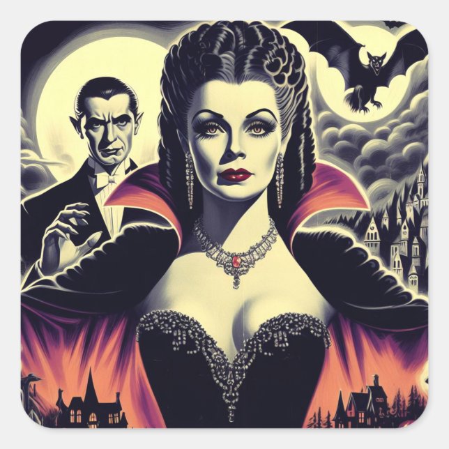 Vintage Hot Vampire Woman Square Sticker (Front)