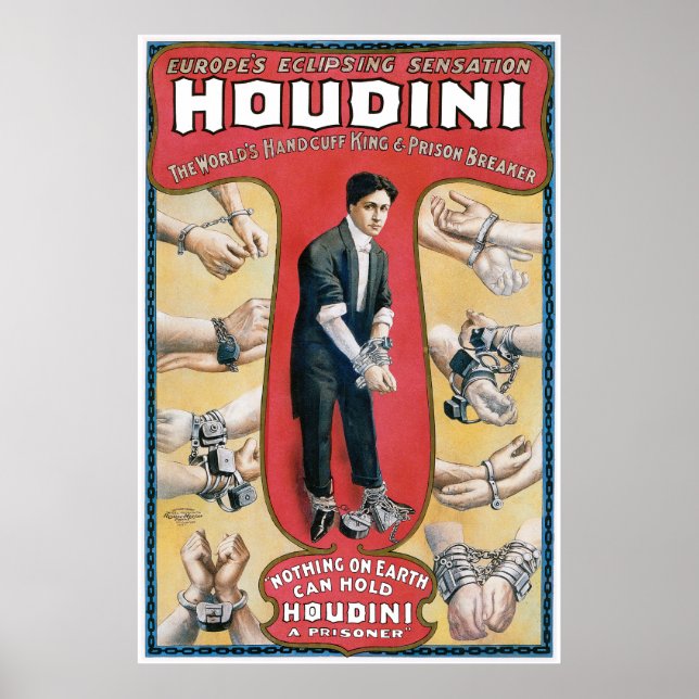 Vintage Houdini Handcuff King Advertising Poster (Front)