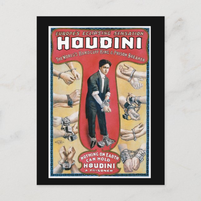 Vintage Houdini Handcuff King Advertising Poster Postcard (Front)