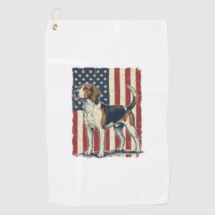 Vintage Hound Dog Patriotic Flag Vector Shirt Desi Golf Towel