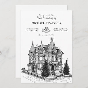 Vintage House architecture wedding Invitation