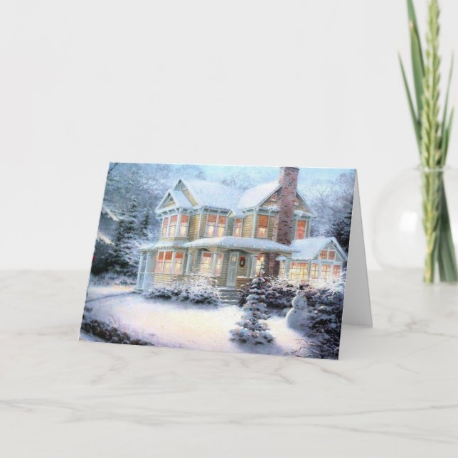 Vintage House In Winter Holiday Card (Front)