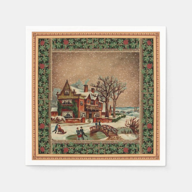 Vintage House In Winter Snow Decoupage Paper  Napkin (Front)
