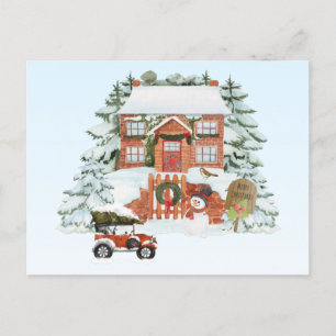Vintage House Merry Christmas Snow Winter Scene Postcard