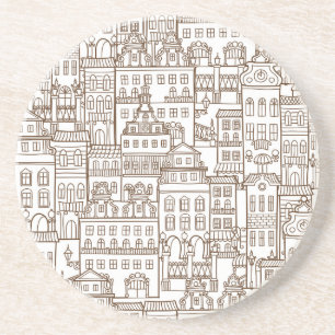 Vintage Houses: Architectural Seamless Pattern. Coaster