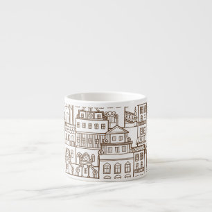 Vintage Houses: Architectural Seamless Pattern. Espresso Cup