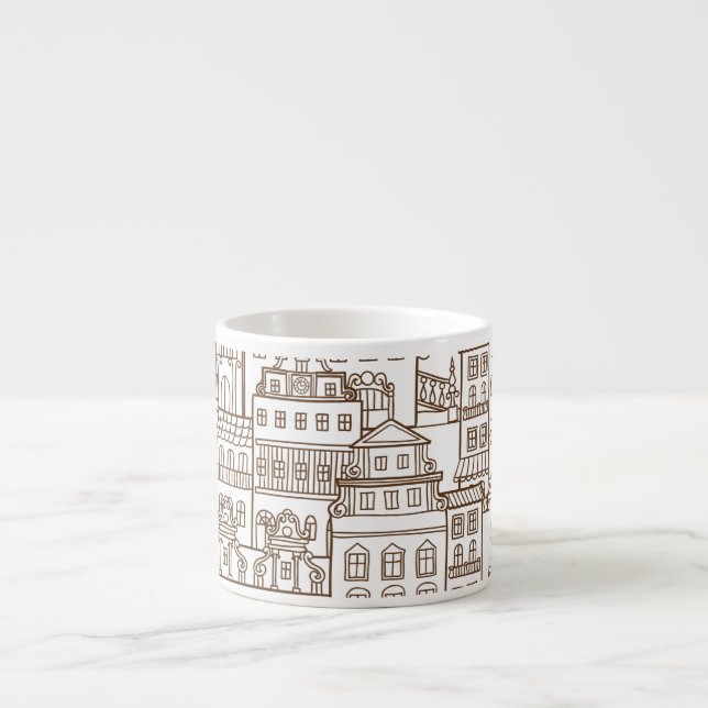 Vintage Houses: Architectural Seamless Pattern. Espresso Cup (Front)
