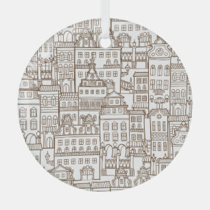 Vintage Houses: Architectural Seamless Pattern. Glass Tree Decoration