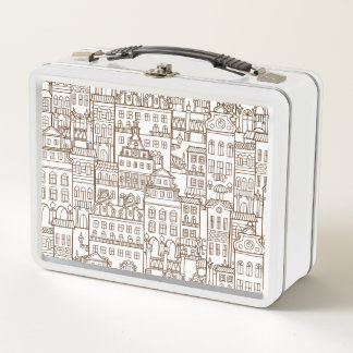 Vintage Houses: Architectural Seamless Pattern. Metal Lunch Box